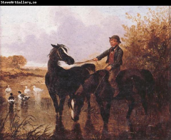 John Frederick Herring Watering The Horses and Farmyard Companions:a Pair of Paintings